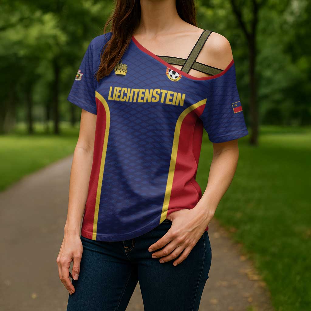 Custom Football 2026 Liechtenstein Cross Shoulder Shirt Blau-Rot Come On