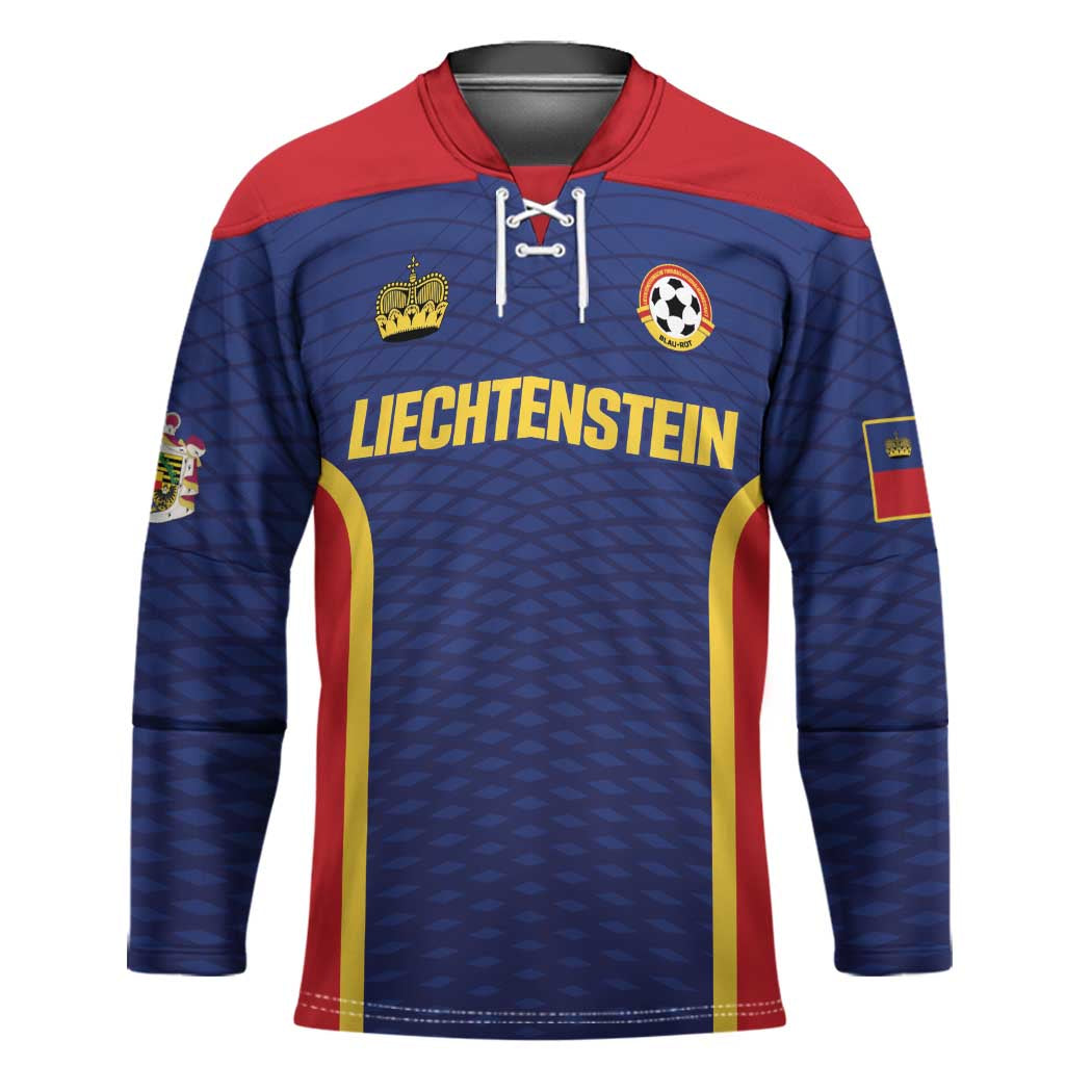 Custom Football 2026 Liechtenstein Hockey Jersey Blau-Rot Come On