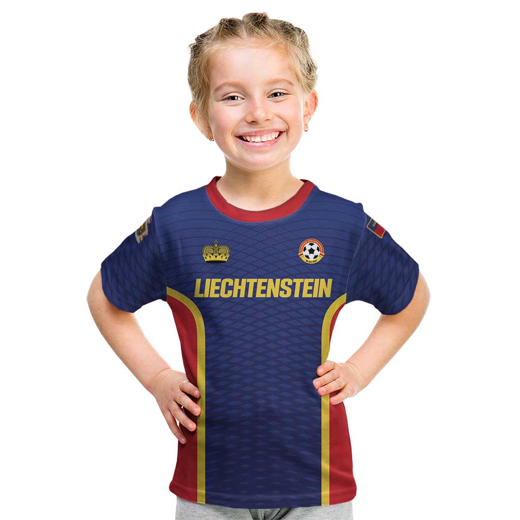 Custom Football 2026 Liechtenstein Kid T Shirt Blau-Rot Come On
