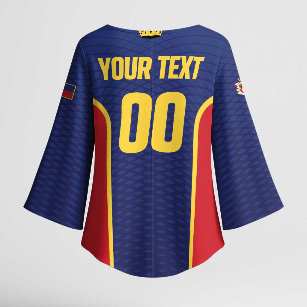 Custom Football 2026 Liechtenstein Kimono Sleeve Blouse Blau-Rot Come On