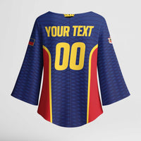 Custom Football 2026 Liechtenstein Kimono Sleeve Blouse Blau-Rot Come On