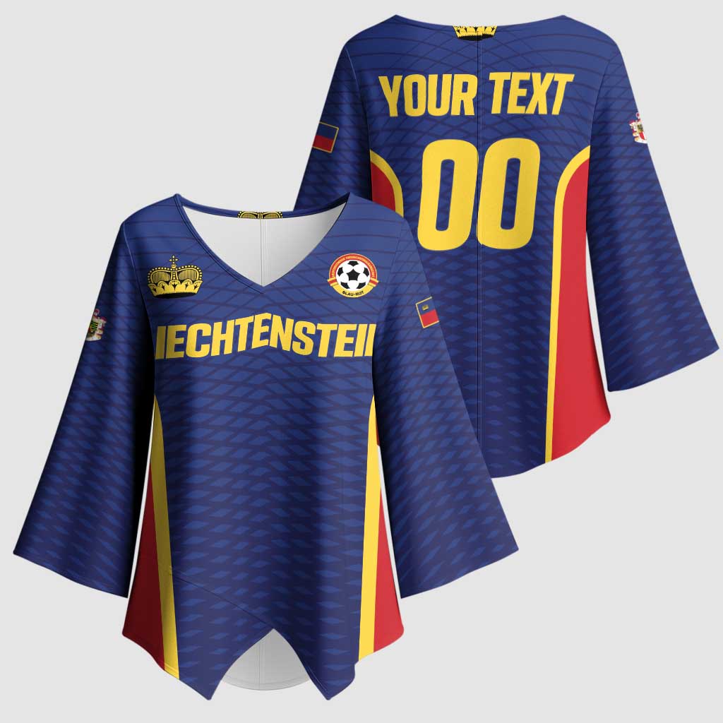 Custom Football 2026 Liechtenstein Kimono Sleeve Blouse Blau-Rot Come On