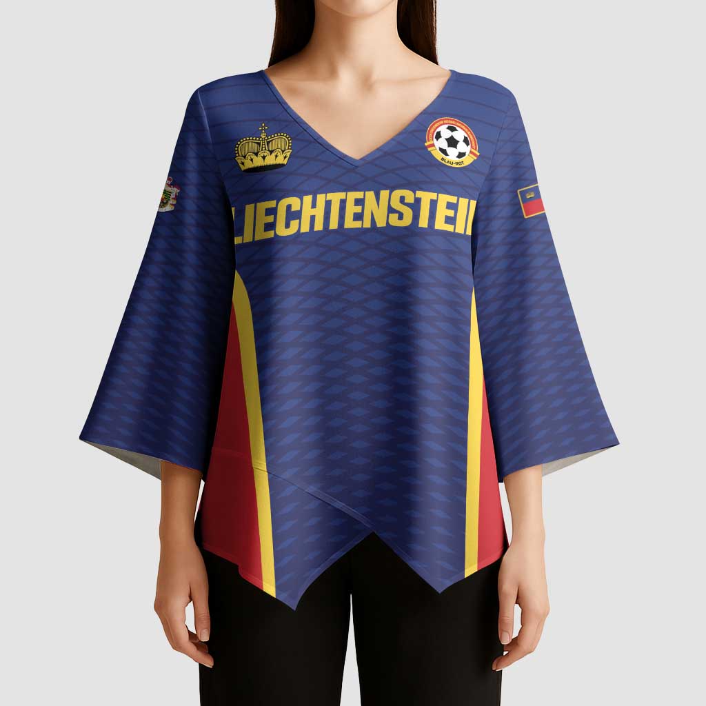 Custom Football 2026 Liechtenstein Kimono Sleeve Blouse Blau-Rot Come On