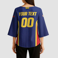 Custom Football 2026 Liechtenstein Kimono Sleeve Blouse Blau-Rot Come On