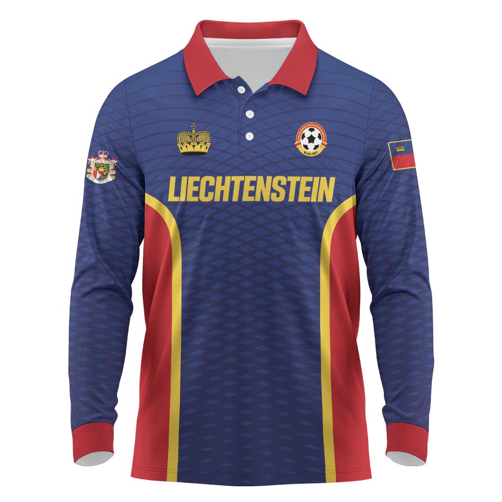 Custom Football 2026 Liechtenstein Long Sleeve Polo Shirt Blau-Rot Come On