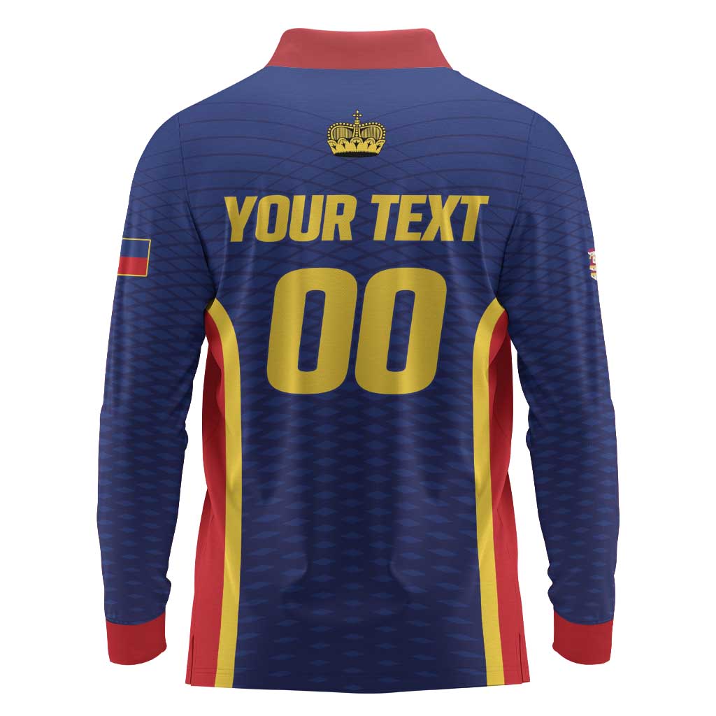 Custom Football 2026 Liechtenstein Long Sleeve Polo Shirt Blau-Rot Come On