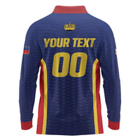 Custom Football 2026 Liechtenstein Long Sleeve Polo Shirt Blau-Rot Come On