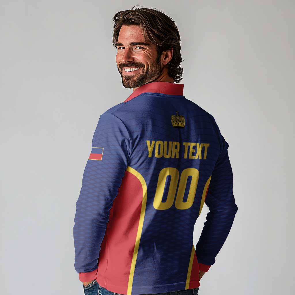 Custom Football 2026 Liechtenstein Long Sleeve Polo Shirt Blau-Rot Come On