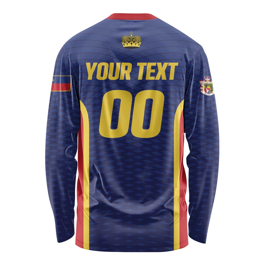 Custom Football 2026 Liechtenstein Long Sleeve Shirt Blau-Rot Come On