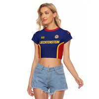 Custom Football 2026 Liechtenstein Raglan Cropped T Shirt Blau-Rot Come On