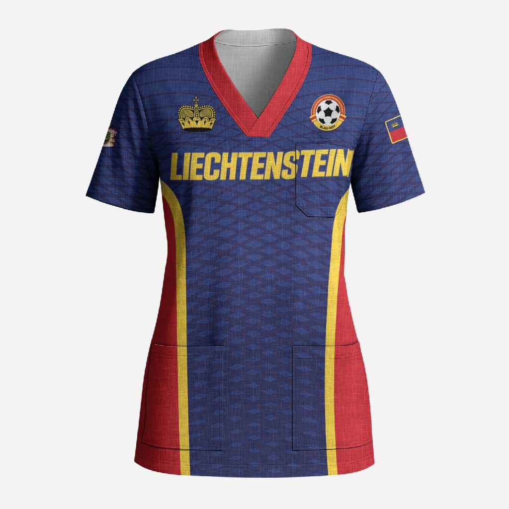 Custom Football 2026 Liechtenstein Scrub Top Blau-Rot Come On