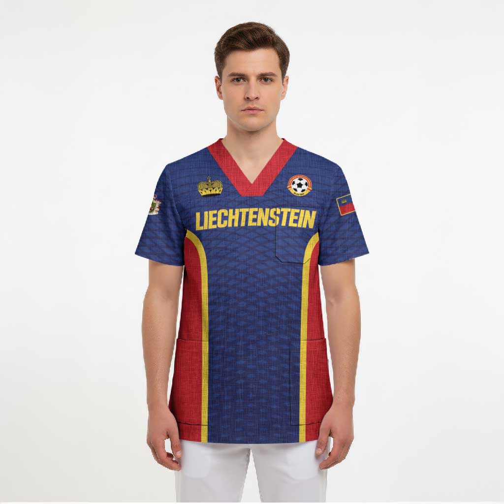 Custom Football 2026 Liechtenstein Scrub Top Blau-Rot Come On