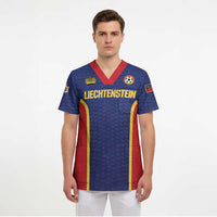 Custom Football 2026 Liechtenstein Scrub Top Blau-Rot Come On