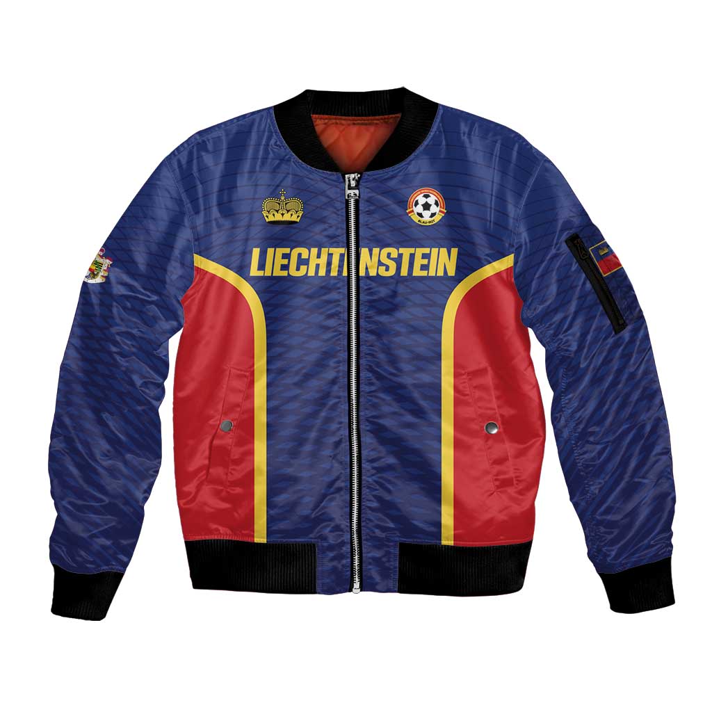 Custom Football 2026 Liechtenstein Sleeve Zip Bomber Jacket Blau-Rot Come On
