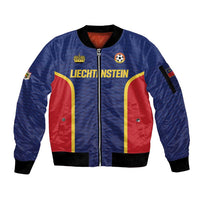 Custom Football 2026 Liechtenstein Sleeve Zip Bomber Jacket Blau-Rot Come On