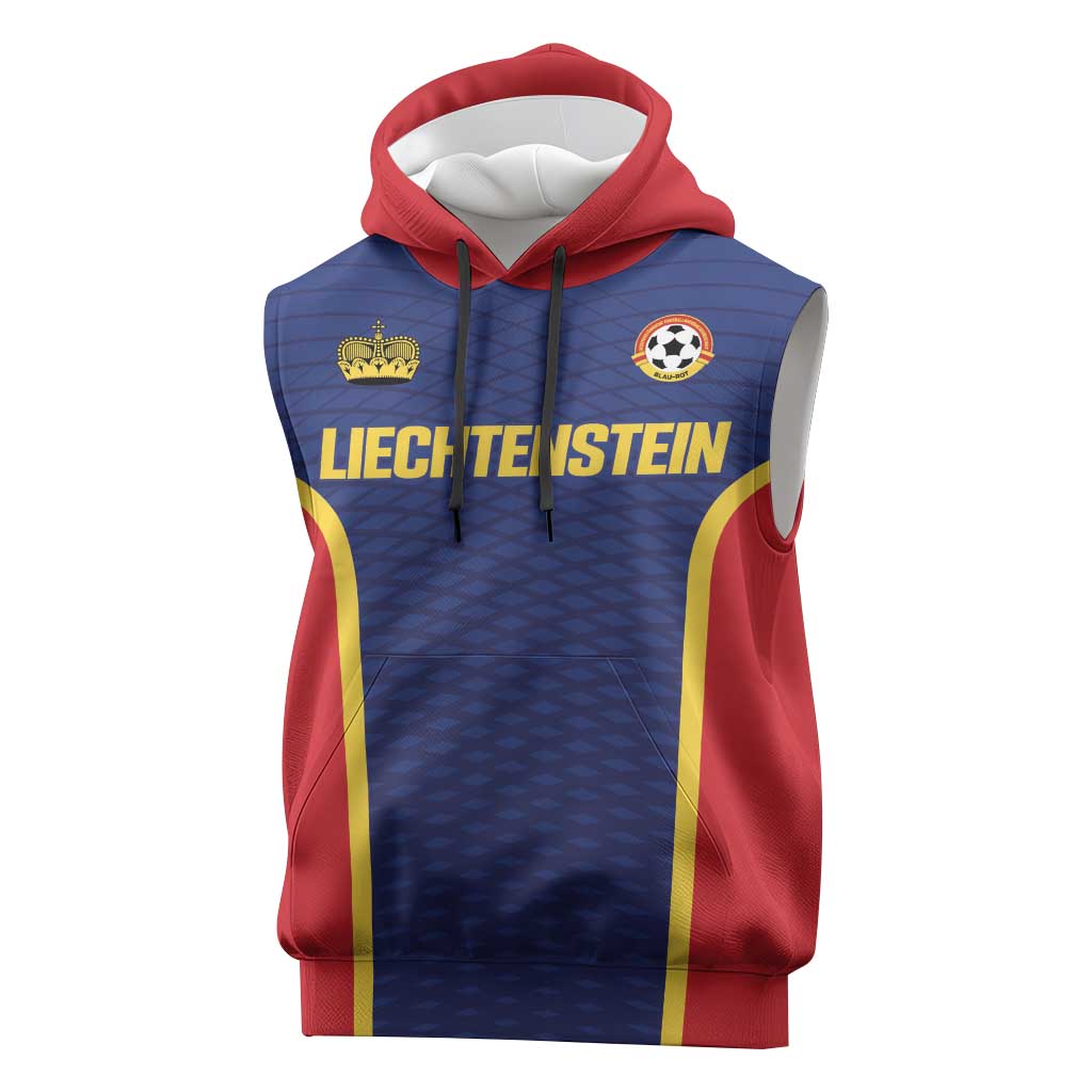Custom Football 2026 Liechtenstein Sleeveless Hoodie Blau-Rot Come On