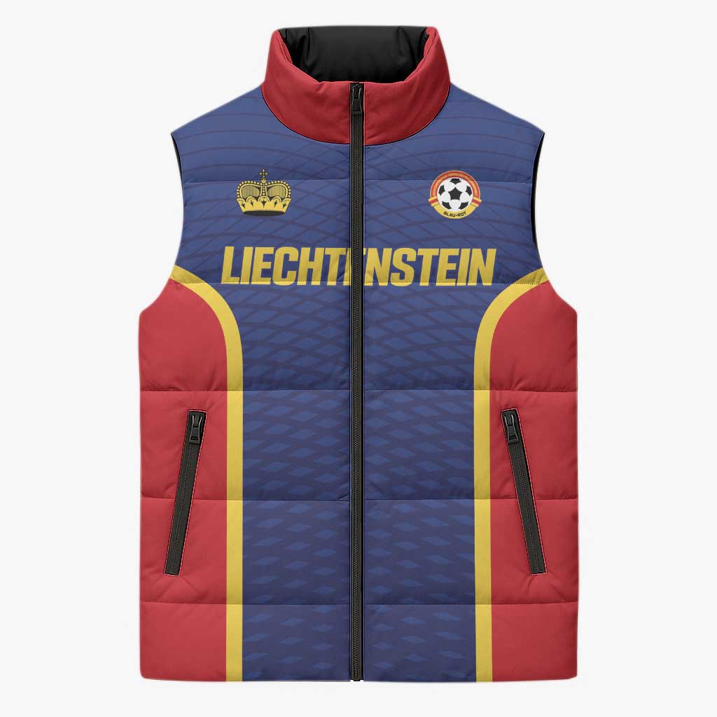 Custom Football 2026 Liechtenstein Sleeveless Puffer Jacket Blau-Rot Come On