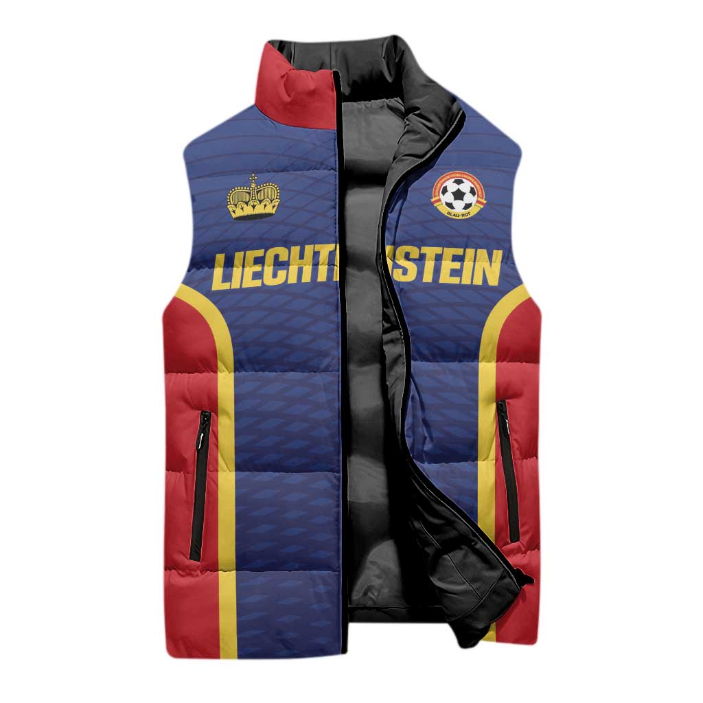 Custom Football 2026 Liechtenstein Sleeveless Puffer Jacket Blau-Rot Come On