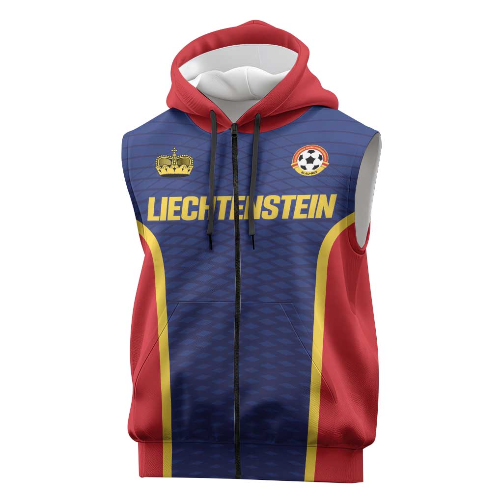 Custom Football 2026 Liechtenstein Sleeveless Zip Hoodie Blau-Rot Come On