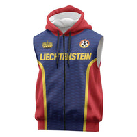 Custom Football 2026 Liechtenstein Sleeveless Zip Hoodie Blau-Rot Come On