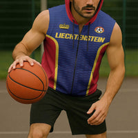 Custom Football 2026 Liechtenstein Sleeveless Zip Hoodie Blau-Rot Come On