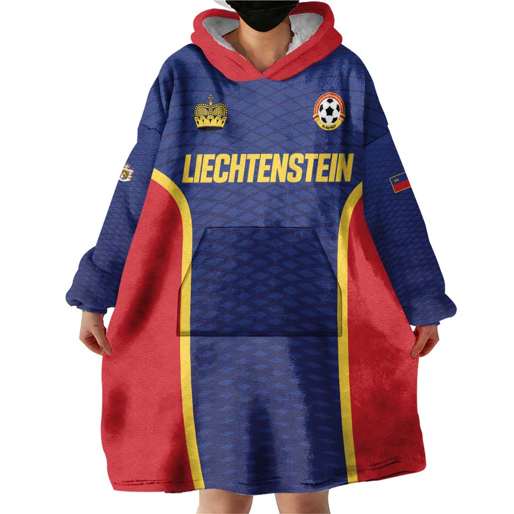 Custom Football 2026 Liechtenstein Wearable Blanket Hoodie Blau-Rot Come On