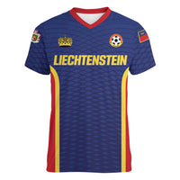 Custom Football 2026 Liechtenstein Women V-Neck T-Shirt Blau-Rot Come On