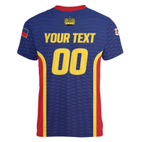 Custom Football 2026 Liechtenstein Women V-Neck T-Shirt Blau-Rot Come On