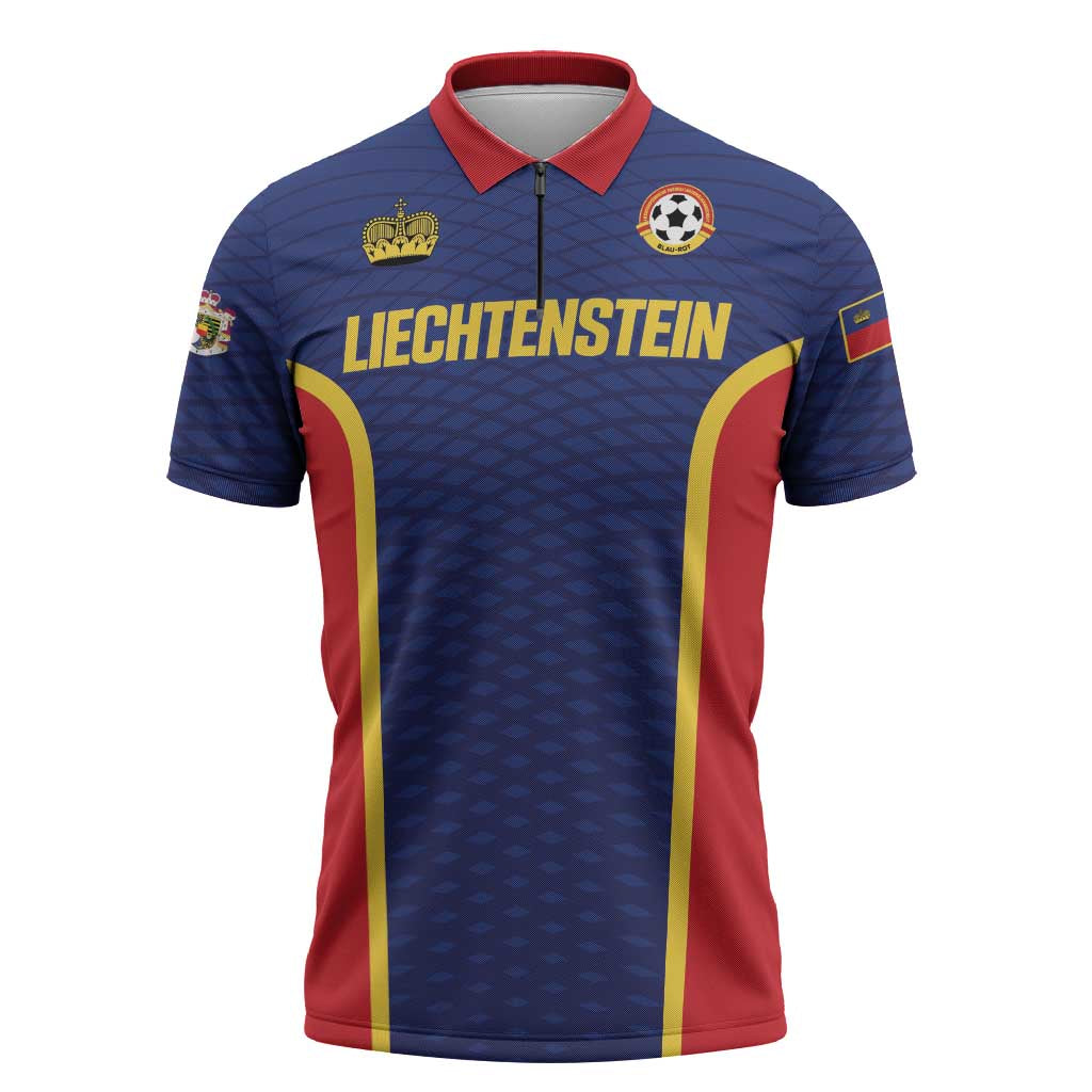Custom Football 2026 Liechtenstein Zipper Polo Shirt Blau-Rot Come On