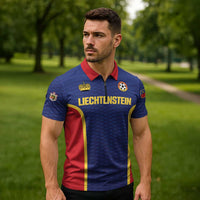 Custom Football 2026 Liechtenstein Zipper Polo Shirt Blau-Rot Come On