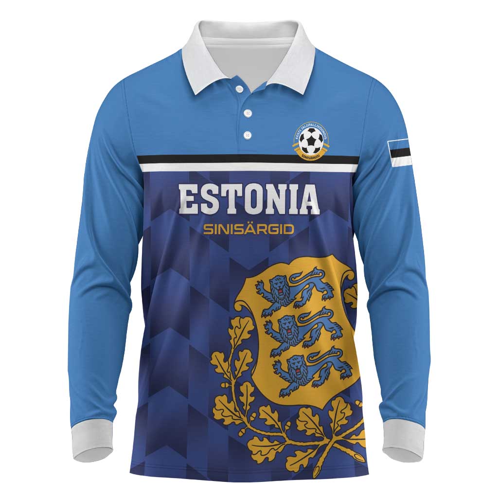 Custom Football 2026 Estonia Long Sleeve Polo Shirt Sinisargid Come On