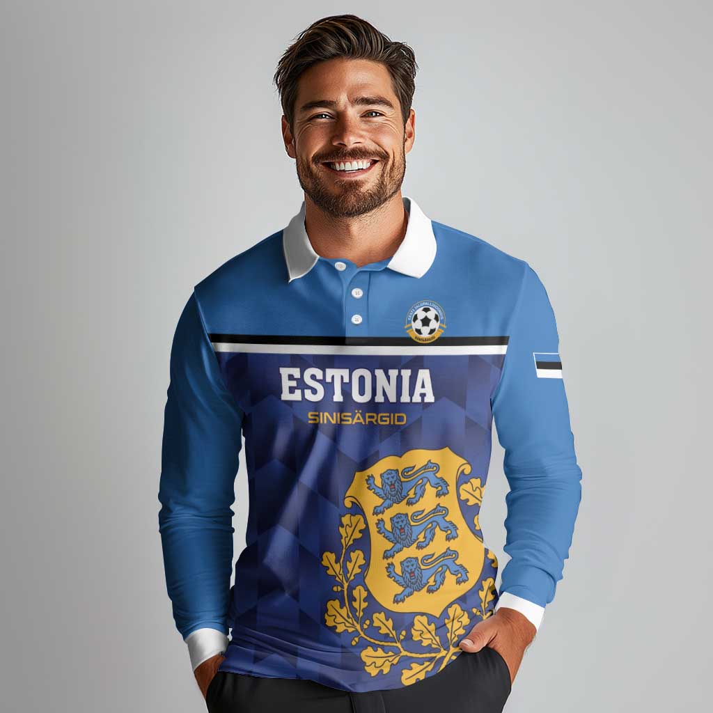 Custom Football 2026 Estonia Long Sleeve Polo Shirt Sinisargid Come On