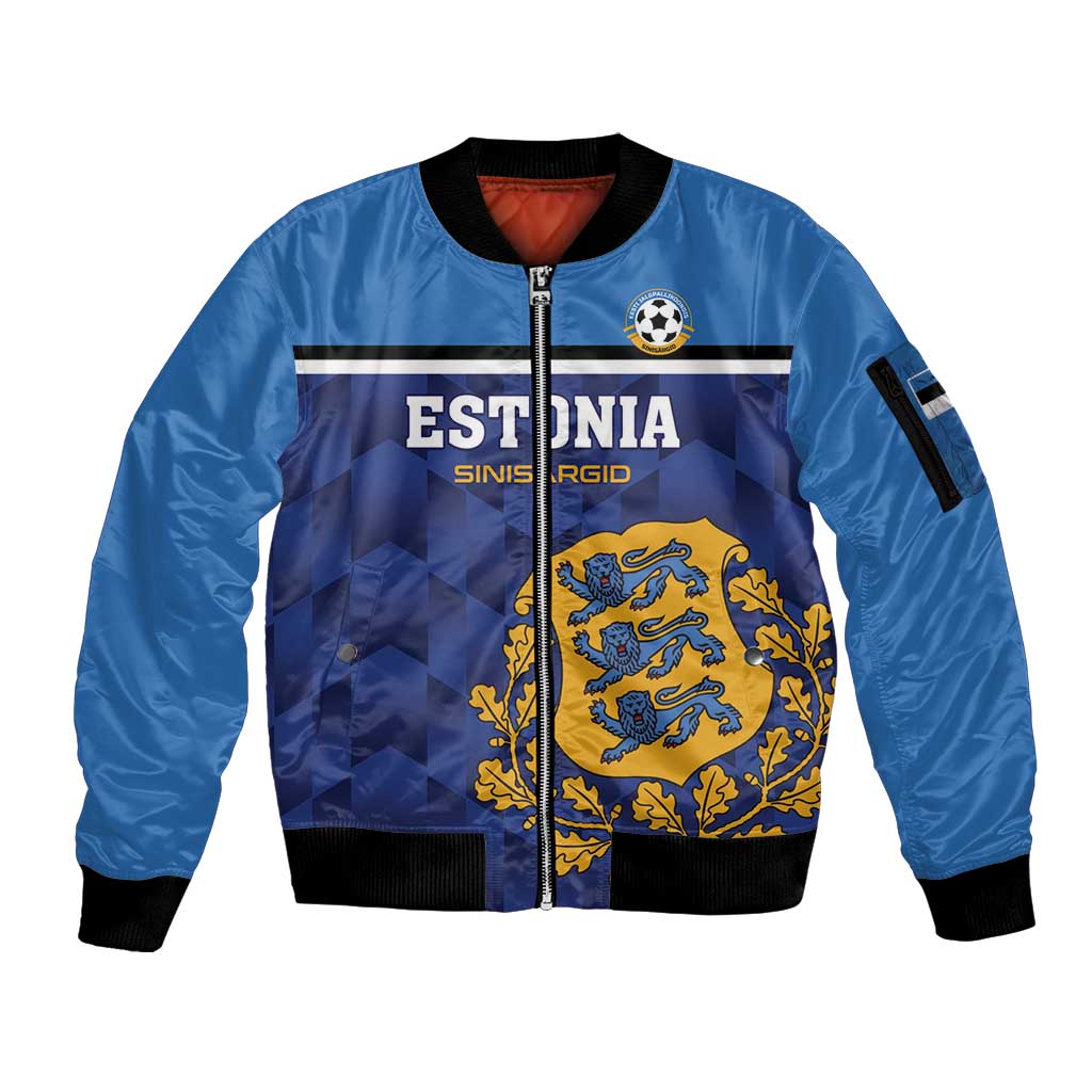Custom Football 2026 Estonia Sleeve Zip Bomber Jacket Sinisargid Come On