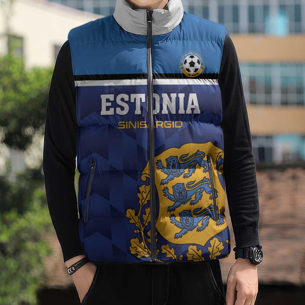 Custom Football 2026 Estonia Sleeveless Puffer Jacket Sinisargid Come On