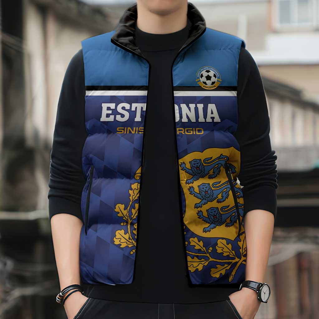 Custom Football 2026 Estonia Sleeveless Puffer Jacket Sinisargid Come On
