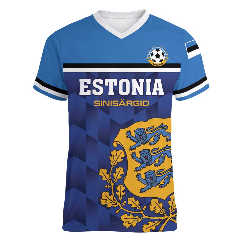Custom Football 2026 Estonia Women V-Neck T-Shirt Sinisargid Come On