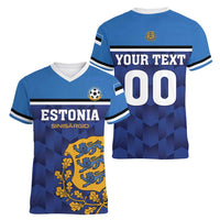 Custom Football 2026 Estonia Women V-Neck T-Shirt Sinisargid Come On