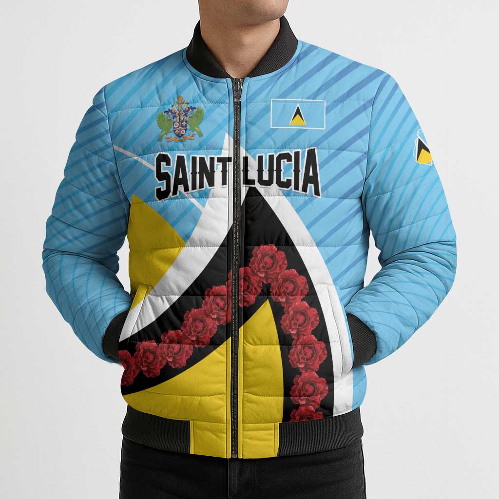 Personalised Saint Lucia Bomber Puffer Jacket Pearl of the Caribbean
