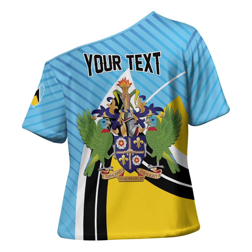 Personalised Saint Lucia Cross Shoulder Shirt Pearl of the Caribbean