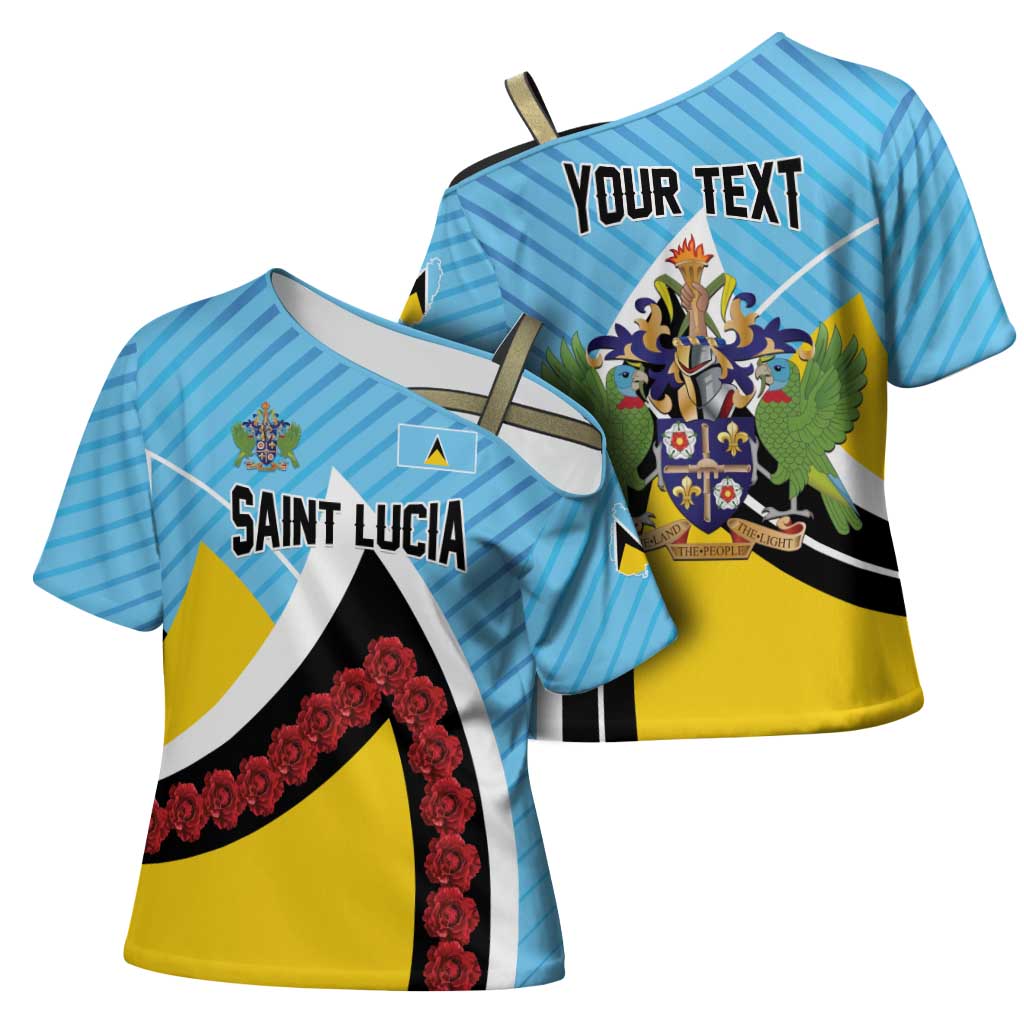 Personalised Saint Lucia Cross Shoulder Shirt Pearl of the Caribbean