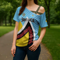 Personalised Saint Lucia Cross Shoulder Shirt Pearl of the Caribbean