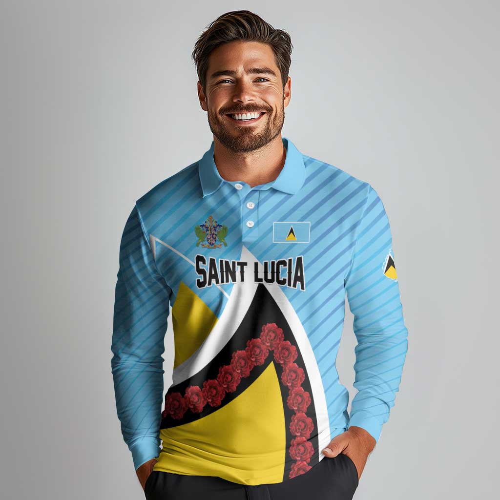 Personalised Saint Lucia Long Sleeve Polo Shirt Pearl of the Caribbean