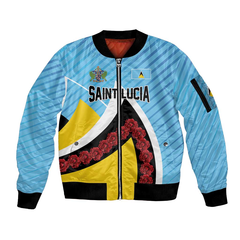Personalised Saint Lucia Sleeve Zip Bomber Jacket Pearl of the Caribbean