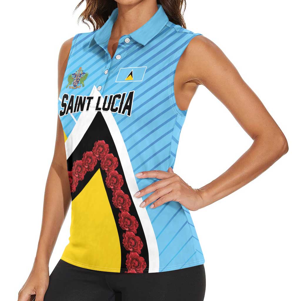 Personalised Saint Lucia Women Sleeveless Polo Shirt Pearl of the Caribbean