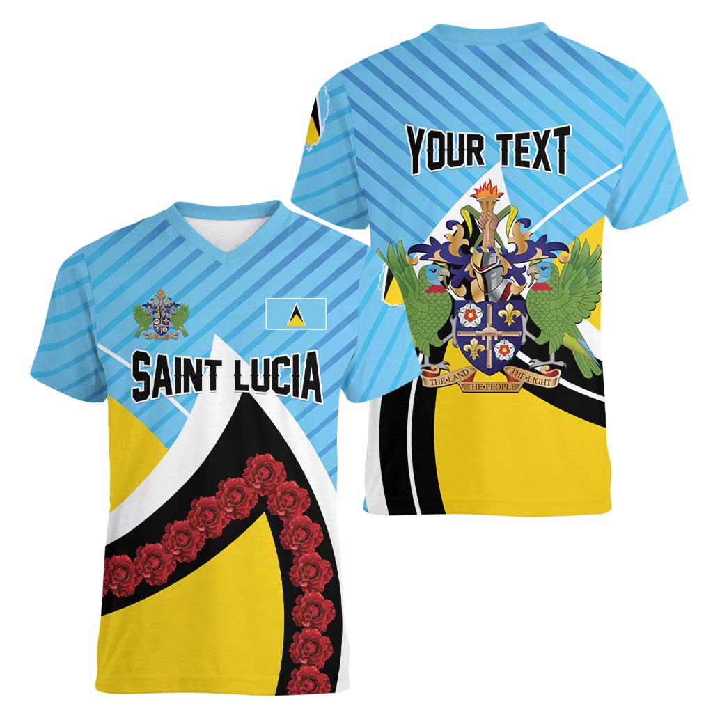 Personalised Saint Lucia Women V-Neck T-Shirt Pearl of the Caribbean