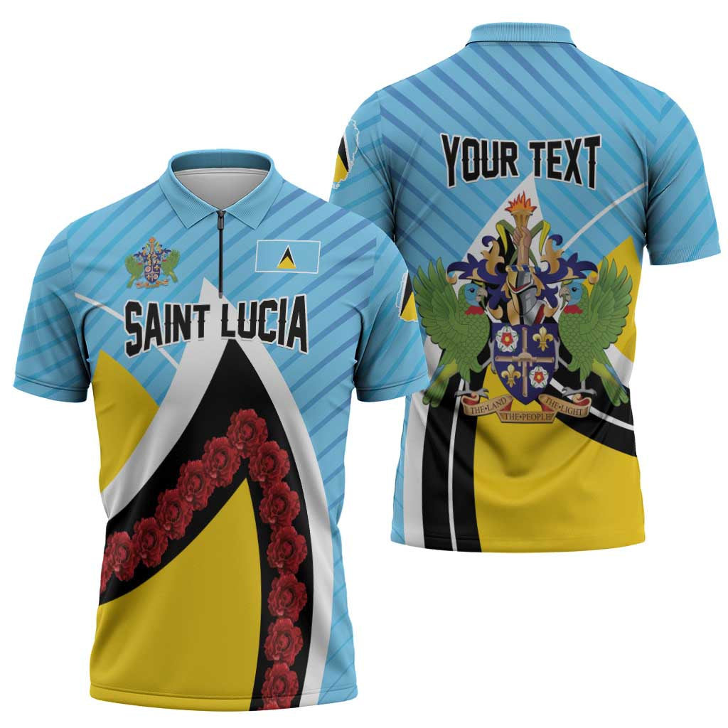 Personalised Saint Lucia Zipper Polo Shirt Pearl of the Caribbean