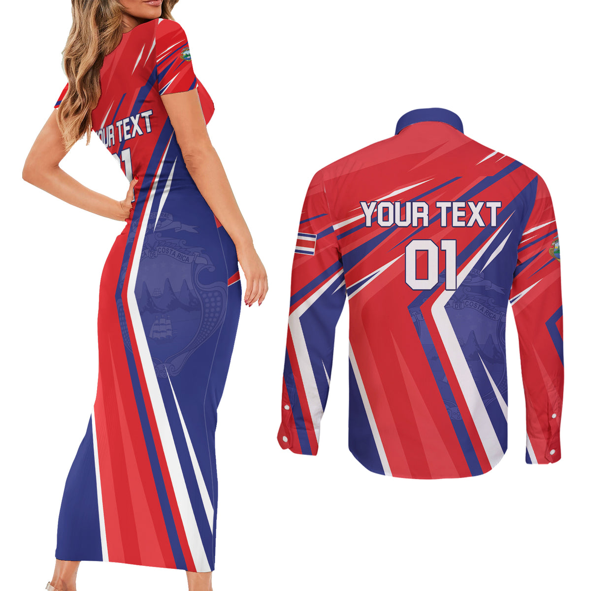 Personalized Costa Rica 2024 Soccer Couples Matching Short Sleeve Bodycon Dress and Long Sleeve Button Shirt Come On Los Ticos - Wonder Print Shop
