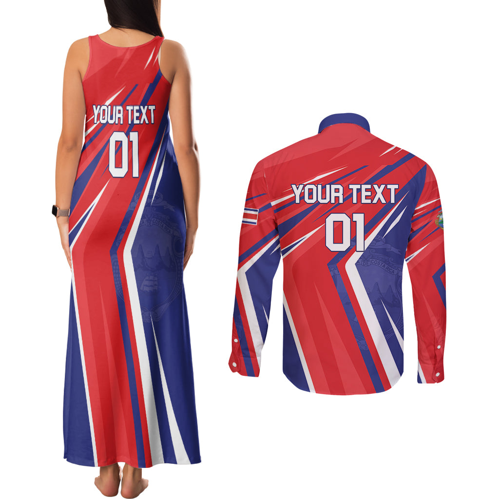 Personalized Costa Rica 2024 Soccer Couples Matching Tank Maxi Dress and Long Sleeve Button Shirt Come On Los Ticos - Wonder Print Shop