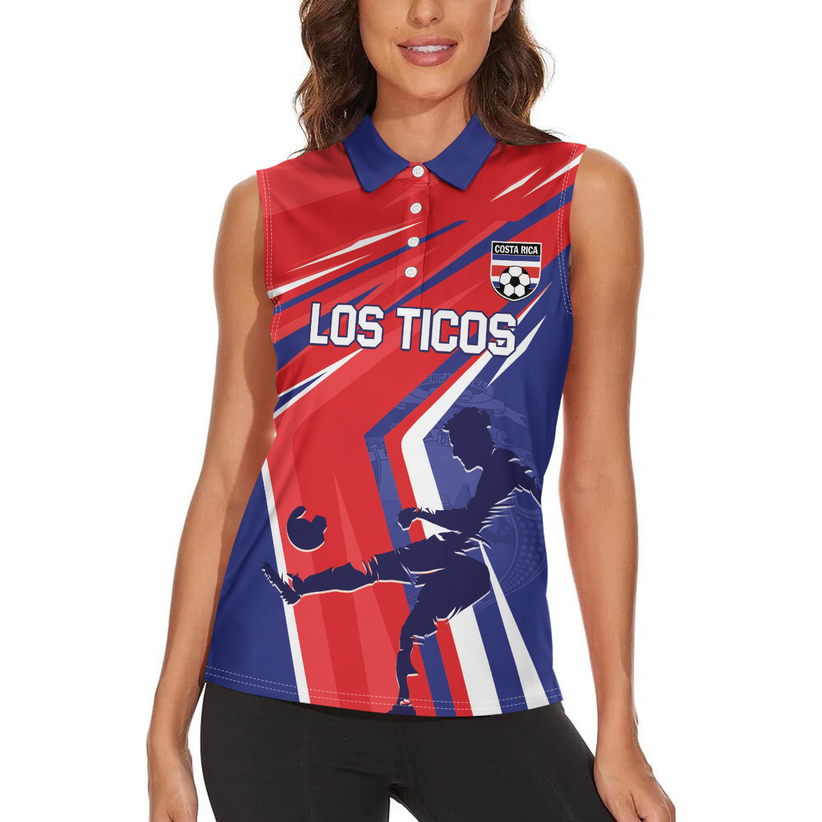 Personalized Costa Rica 2024 Soccer Women Sleeveless Polo Shirt Come On Los Ticos - Wonder Print Shop