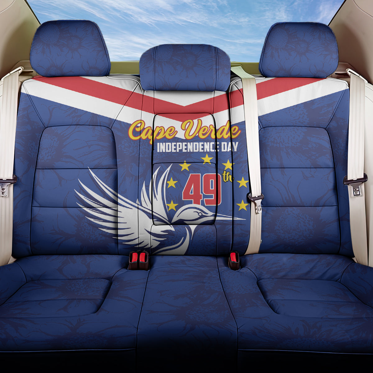 Cape Verde Independence Day Back Car Seat Cover Gerbera Daisy Pattern - Wonder Print Shop